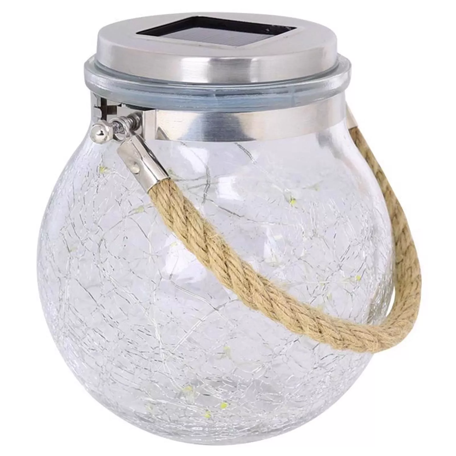 5 In. Solar Power Glass Round Bronze Crackle Jar With Fairy Lights